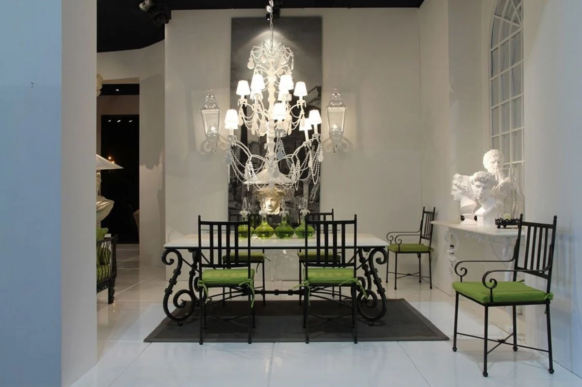 Luxury Art Nouveau garden chair set with armrests and seat cushions black / green 47 x 50 x H. 103 cm - Hand-forged dining room chairs - Dining room garden patio furniture