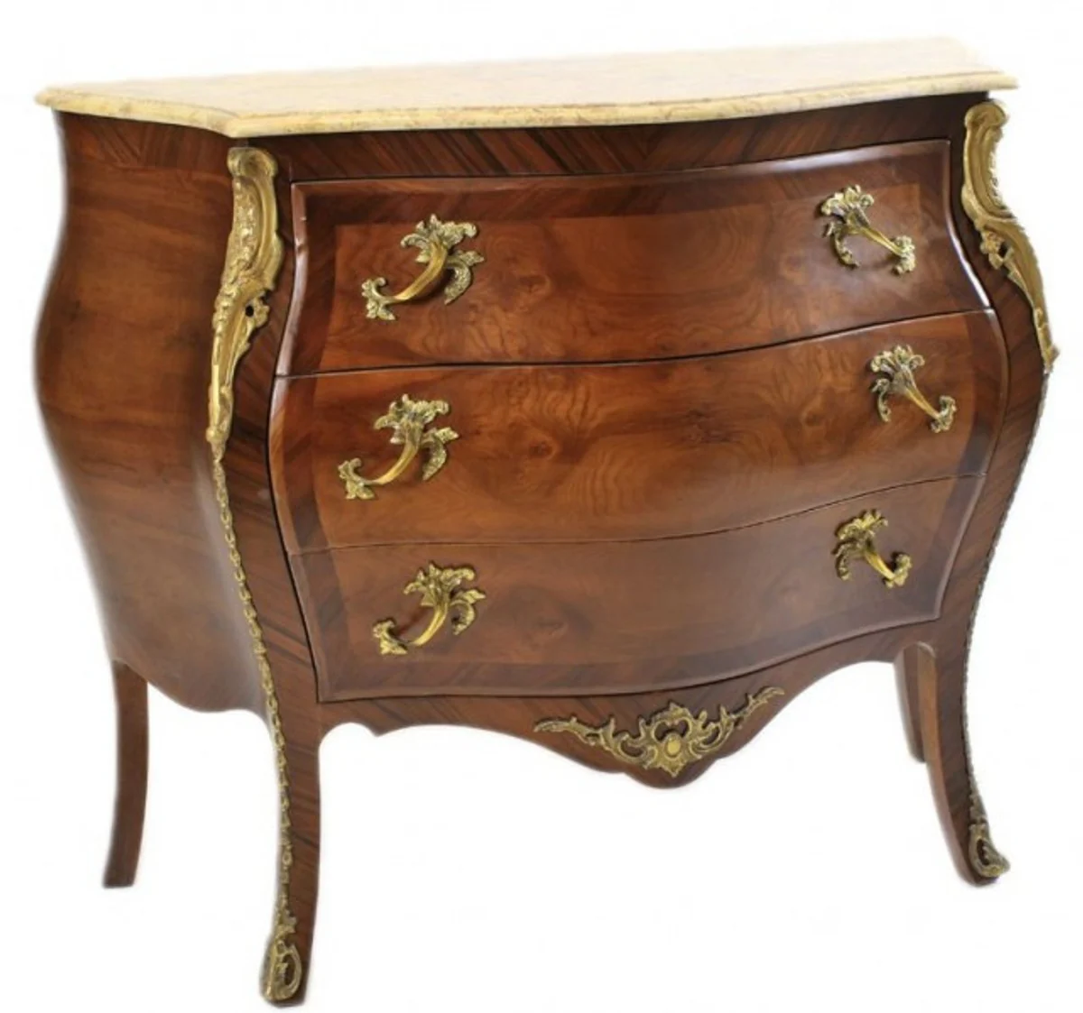 French Baroque chest of drawers brown with cream marble top 3 drawers from Casa Padrino