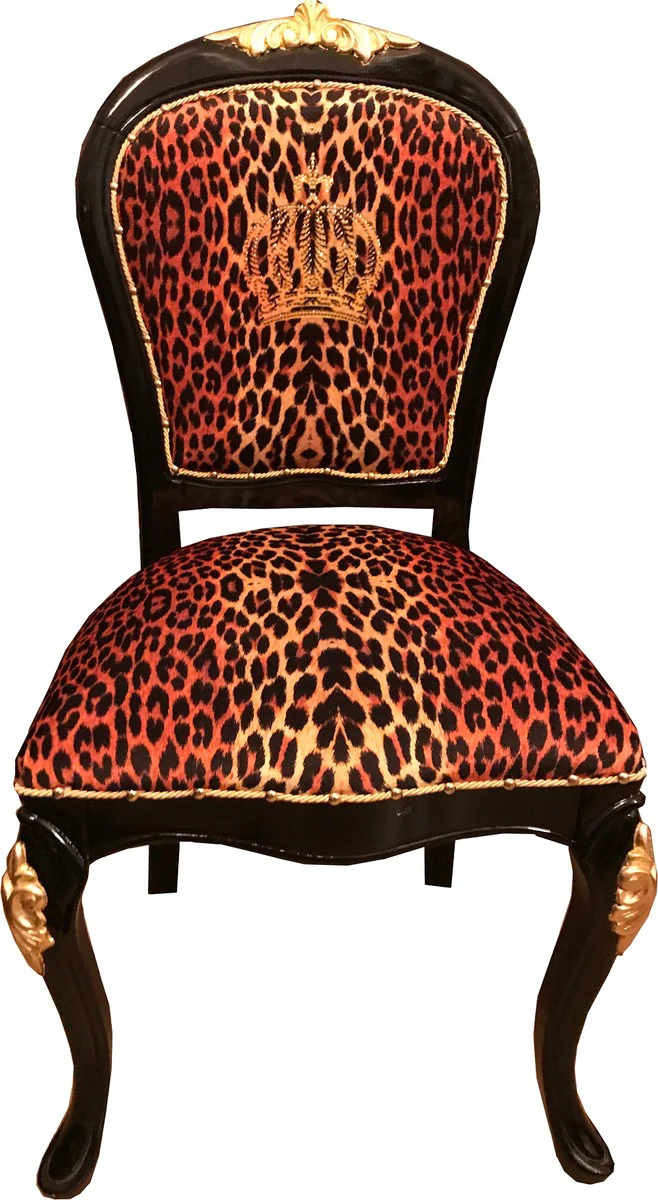 Pompöös by Luxury Baroque Dining Room Chairs Crown with Glitter Stones Leopard / Black / Gold - Dining Room Set - 6 Pompöös Baroque Chairs designed by Harald Glööckler