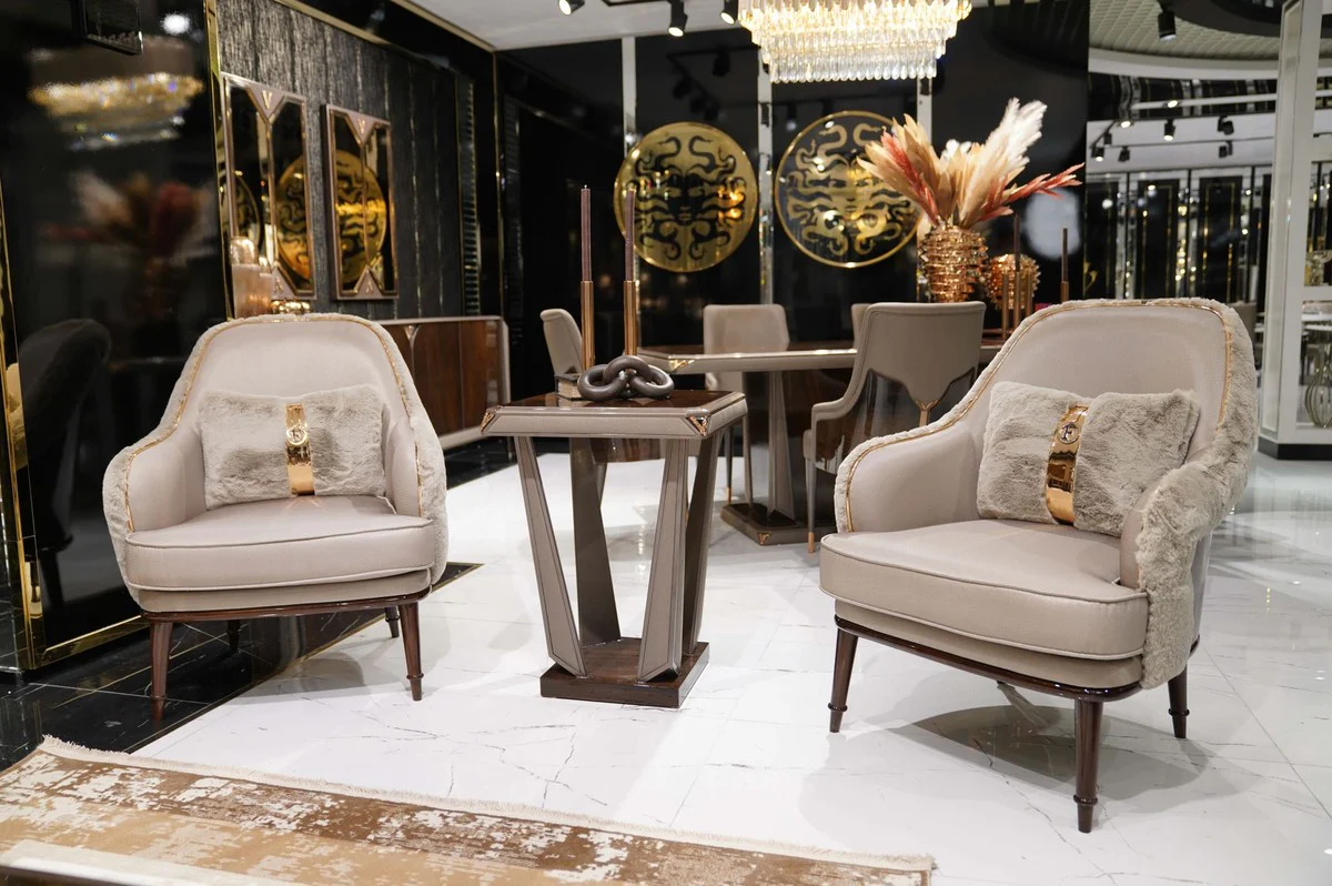 Luxury side table dark brown / gray / copper - Square solid wood table - Living room furniture - Living room furnishings - Luxury furniture - Luxury furnishings - Luxury quality