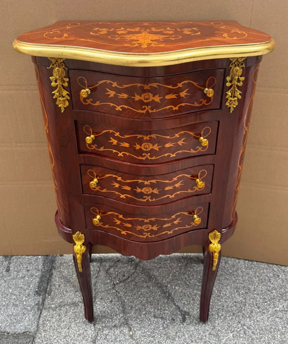 Baroque chest of drawers with 4 drawers brown inlay / gold H. 80 cm