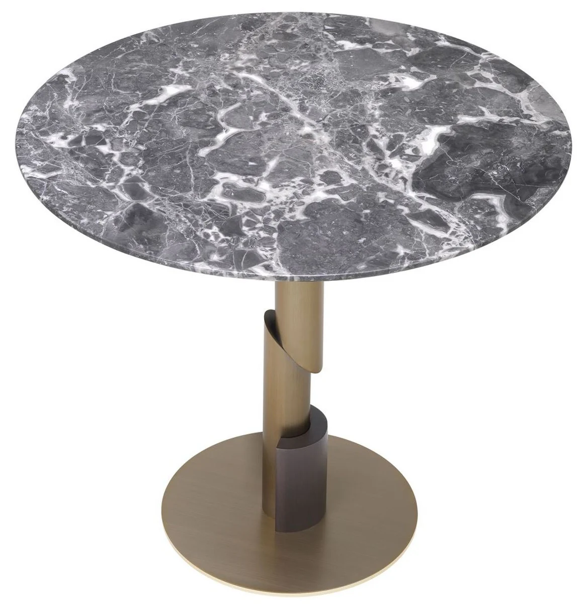 Luxury dining table gray / brass color / dark brown Ø 85 x H. 76 cm - Round dining room table with marble top - Dining room furniture - Luxury quality
