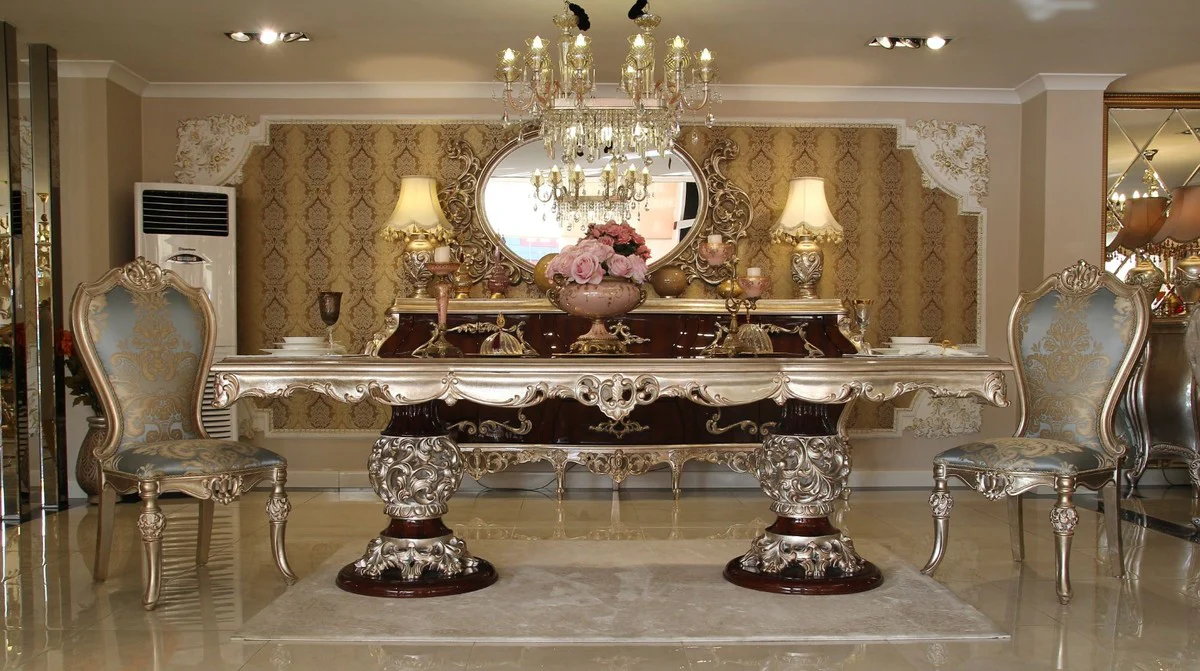 Luxury baroque dining room set - 1 dining table & 8 dining chairs - dining room furniture in baroque style - noble & magnificent - luxury quality