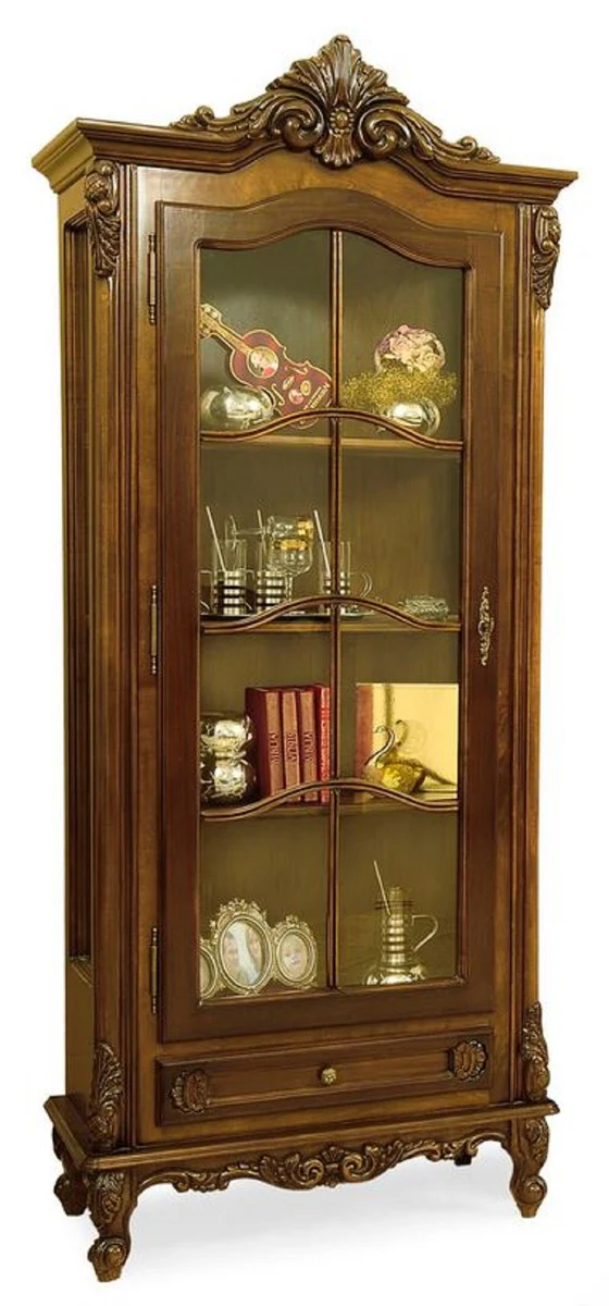 Luxury baroque display cabinet brown - magnificent solid wood display cabinet with glass door and drawer - handmade baroque furniture - noble and magnificent
