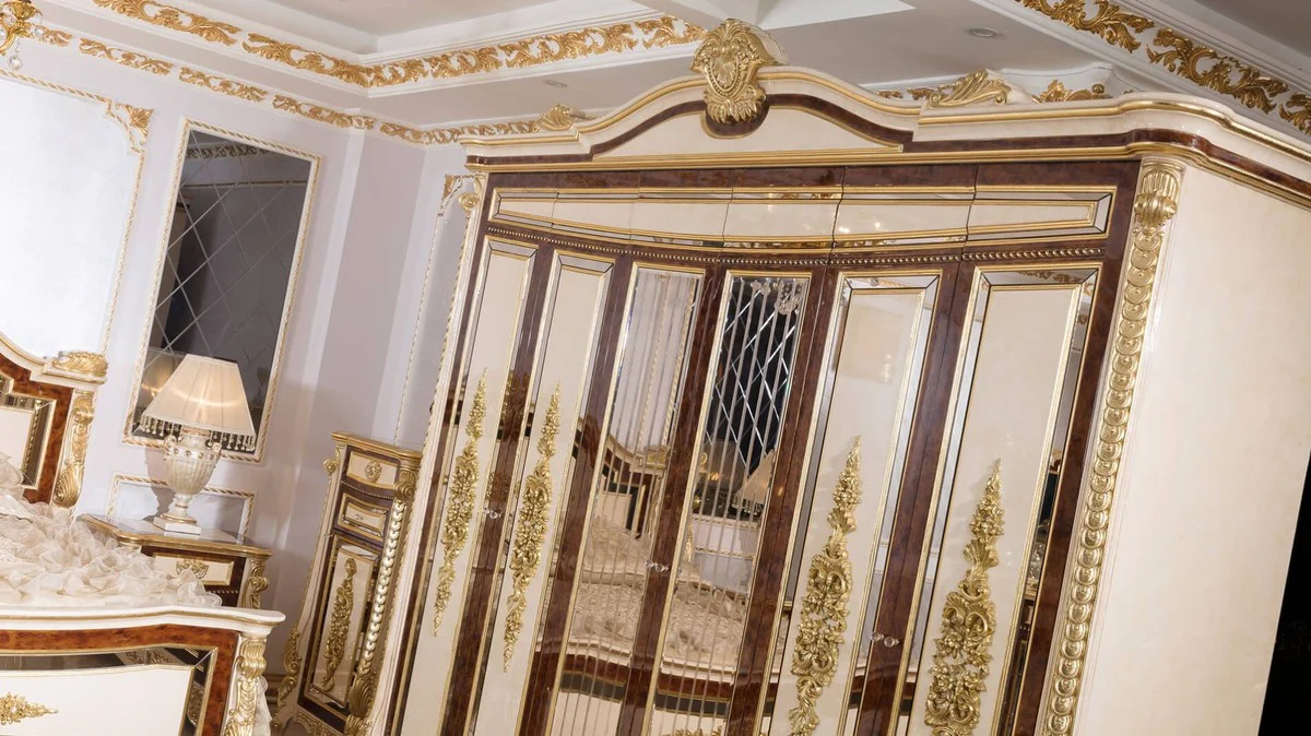 Luxury baroque bedroom wardrobe white / beige / brown / gold - magnificent solid wood wardrobe in baroque style - baroque bedroom & hotel furniture - noble & magnificent