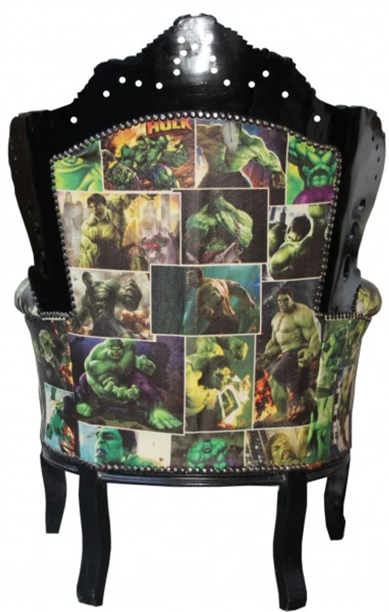 Baroque Armchair King Comic Design / Black Leather Look - Furniture