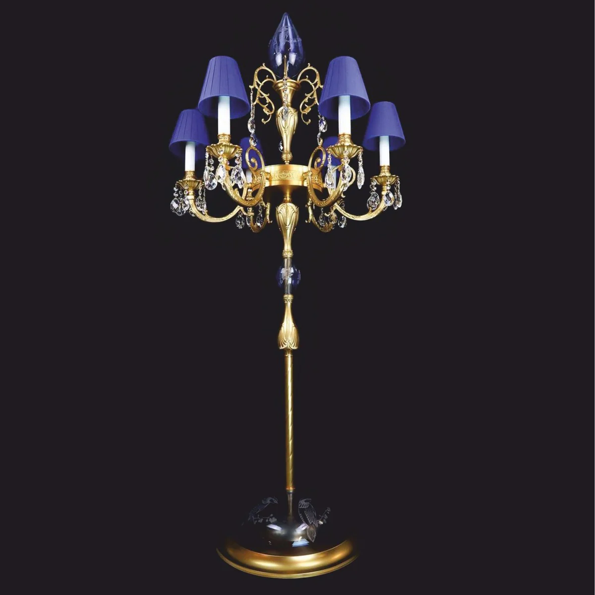 Luxury Baroque crystal floor lamp gold / blue Ø 72 x H. 177 cm