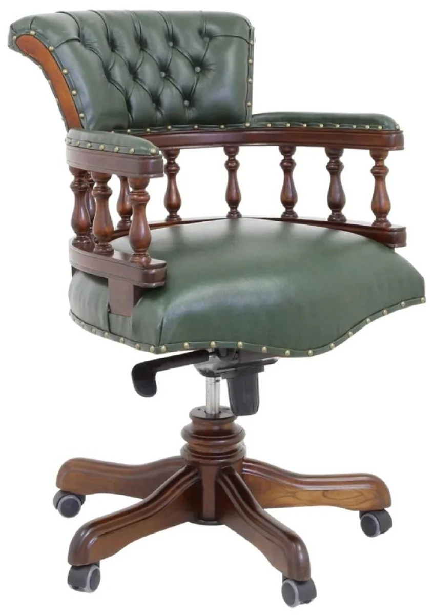 Luxury Baroque Chesterfield Real Leather Desk Chair Green / Brown H. 107 cm - Baroque Office Furniture