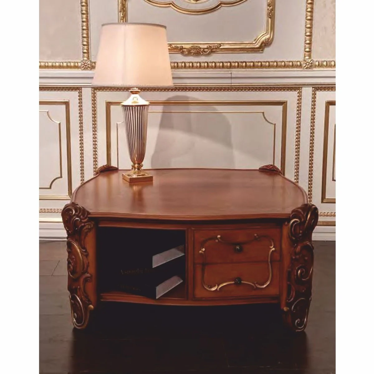 Luxury Baroque Coffee Table Brown 90 cm - Baroque Furniture - Made in Italy