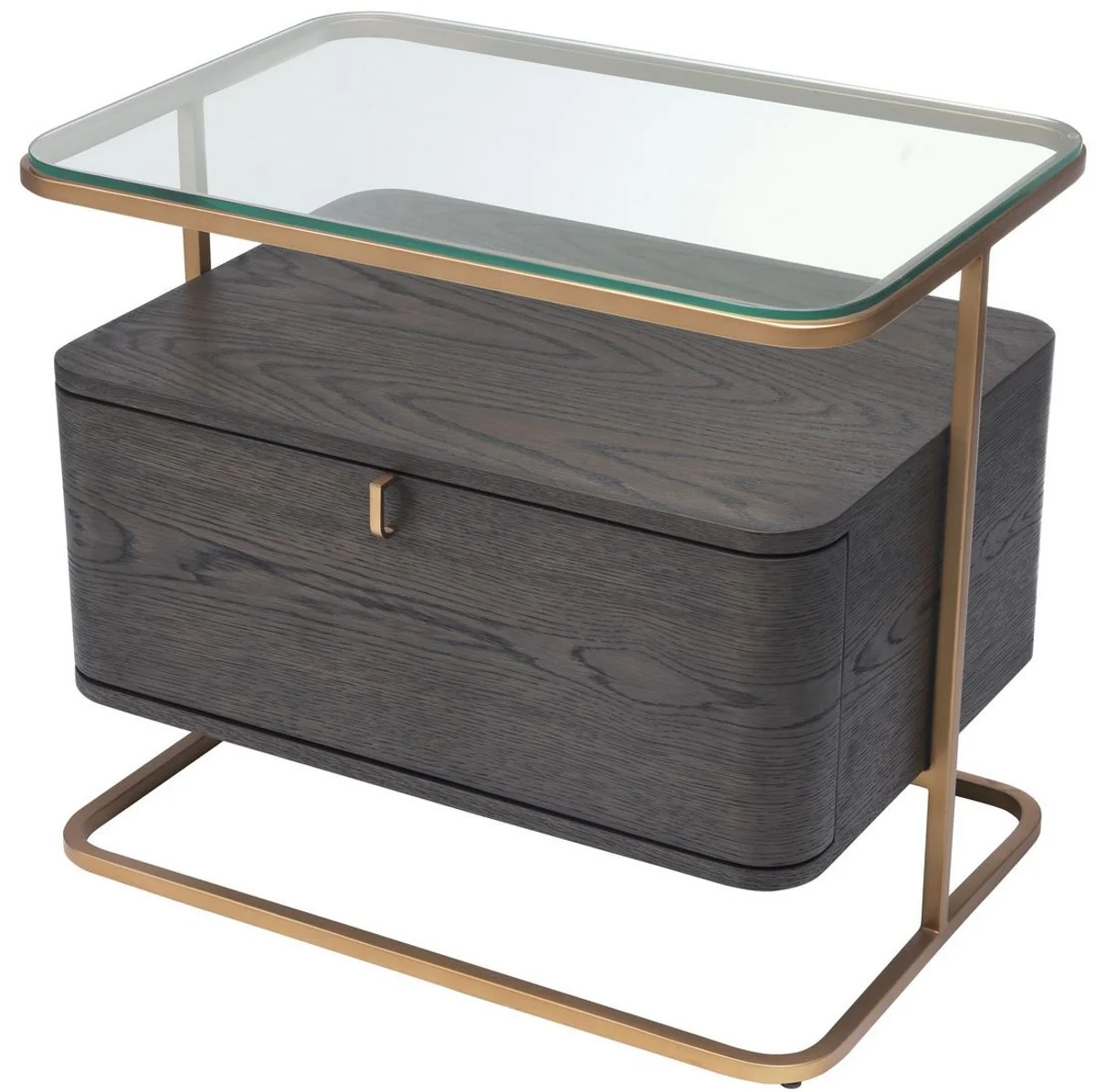 Luxury side table mocha / brass 65 x 46 x H. 57 cm - Elegant bedside table with glass top and drawer - Luxury furniture