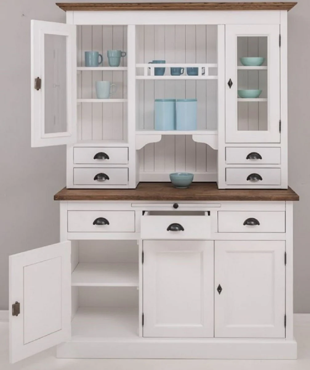 Country house style kitchen cabinet white / brown 138 x 50 x H. 197 cm - 2-part kitchen cabinet with 5 doors and 7 drawers - country house style kitchen furniture