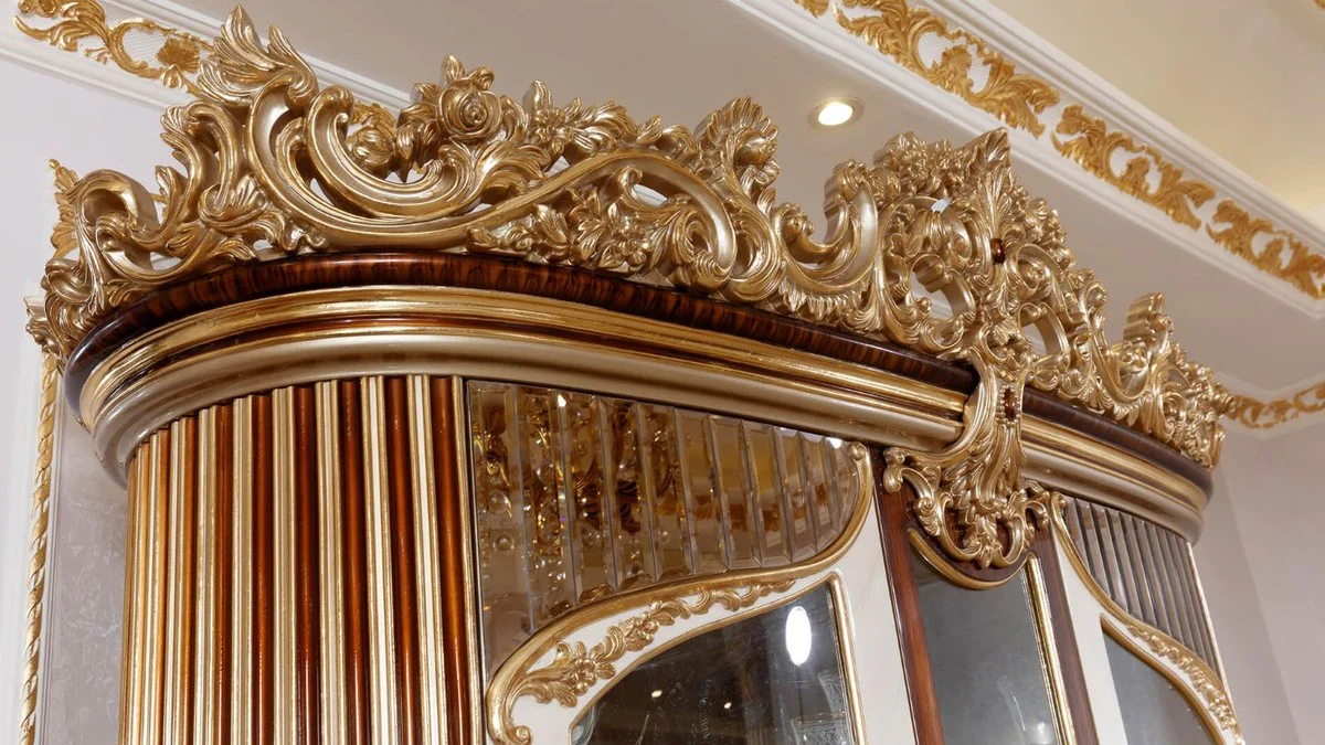 Luxury baroque display cabinet white / brown / gold - magnificent solid wood display cabinet with 2 glass doors - handmade baroque furniture - noble and magnificent