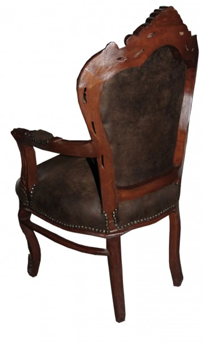 Baroque dining room chair with armrests brown / brown leather look - furniture