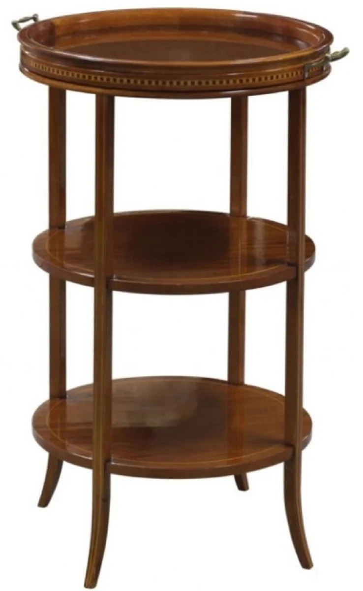 Luxury side table brown 54 x 47 x H. 80 cm - Round table with glass top and removable tray