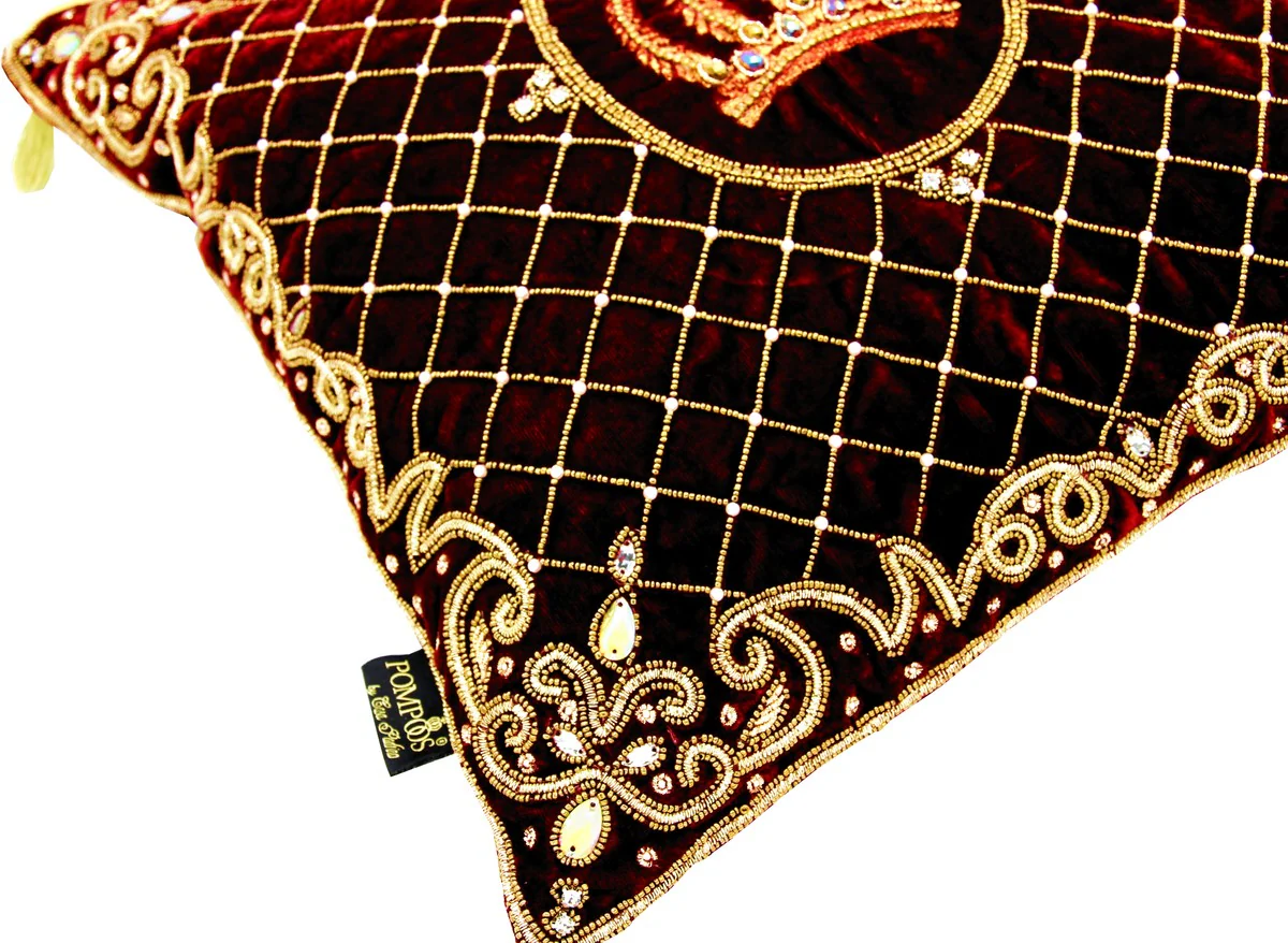 Harald Glööckler luxury baroque decorative cushion Pompöös by Krone Bordeaux / gold elaborately decorated with sequins and rhinestones