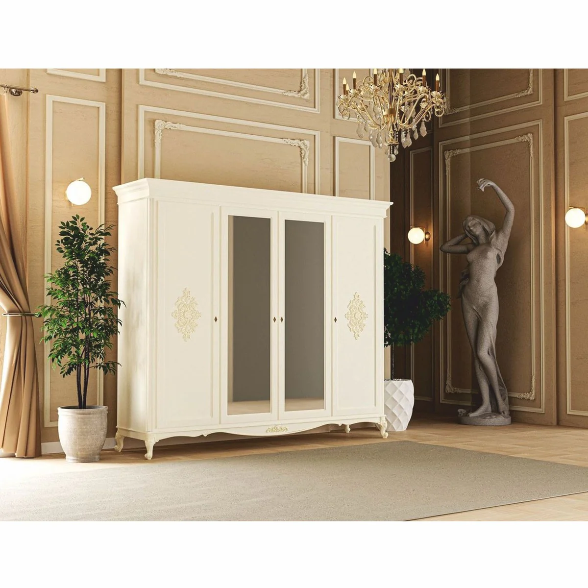 Luxury Baroque Bedroom Cabinet Cream 248 cm - Baroque Bedroom Furniture