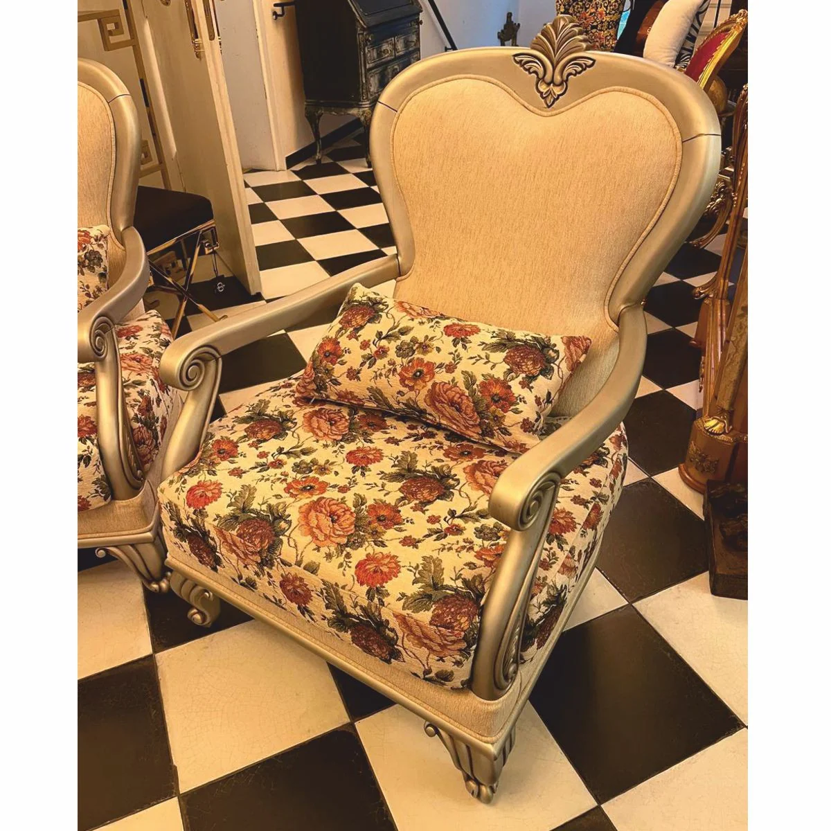 Luxury Baroque Living Room Armchair Set of 2 Colorful / Silver - Baroque Style Furniture