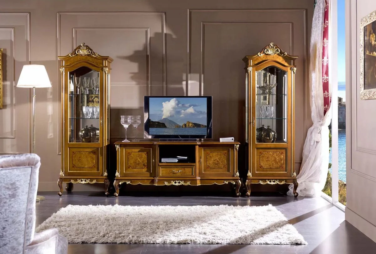 Luxury Baroque display cabinet brown / gold - Handcrafted solid wood display cabinet with door - Magnificent Baroque furniture - Luxury quality - Made in Italy