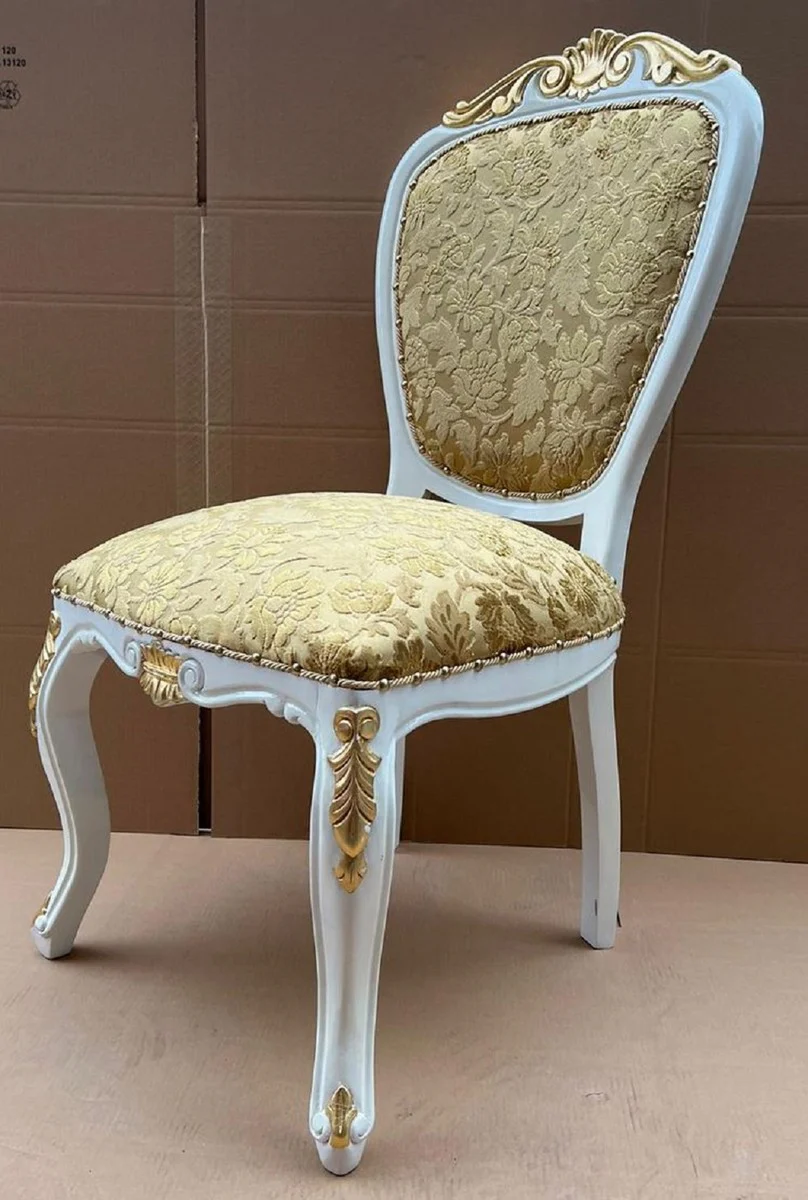 Luxury baroque dining room chair with elegant pattern gold / white / gold - dining room furniture in baroque style - luxury furniture in baroque style - baroque furniture - baroque interior