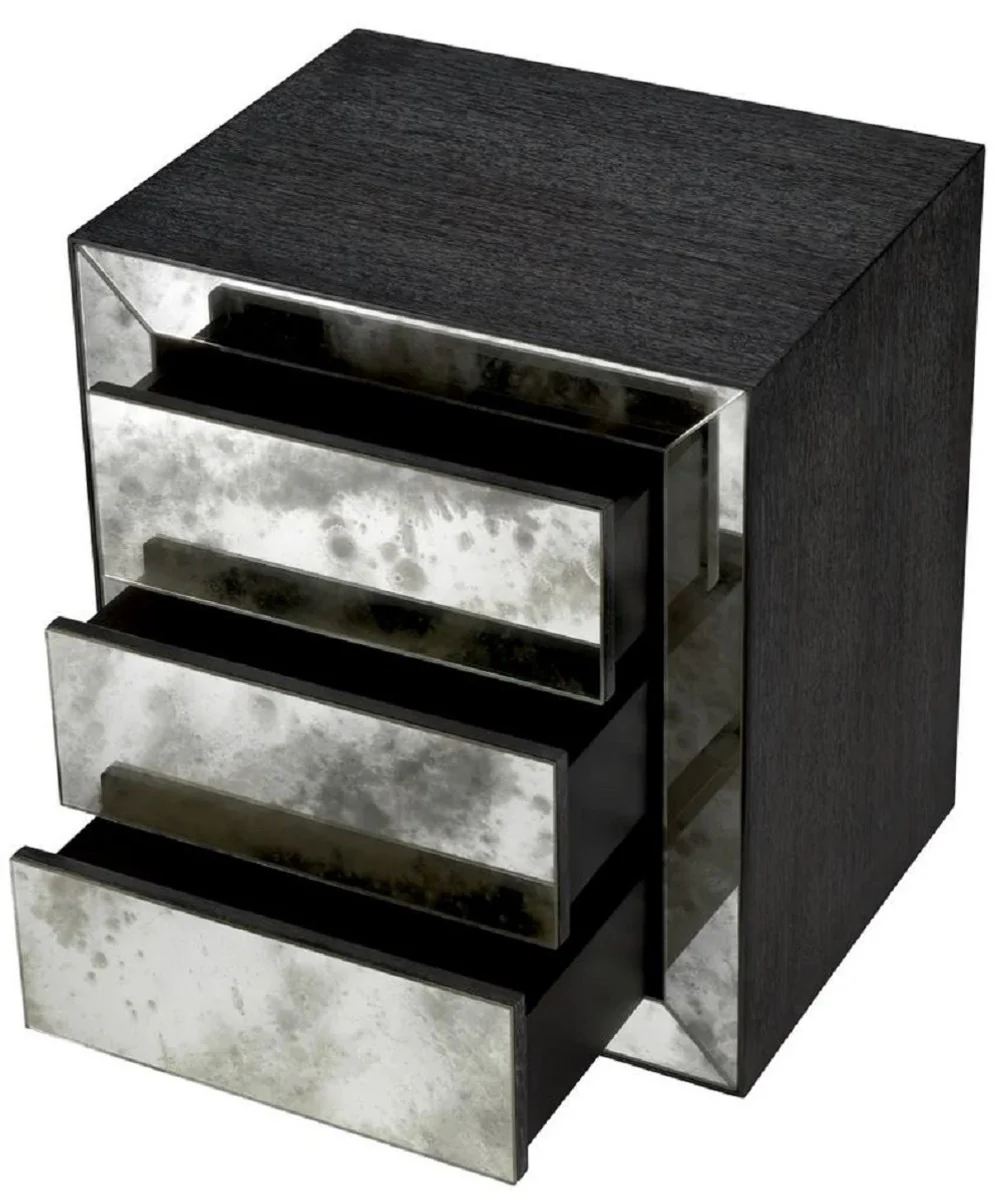 Luxury night dresser with antique mirror glass black gray - luxury furniture