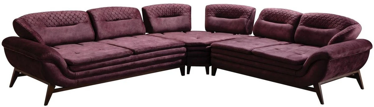 Luxury corner sofa purple / dark brown 318 x 293 x H. 85 cm - living room sofa with adjustable backrests - living room furniture