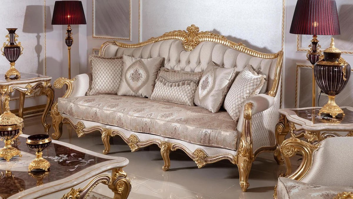 Luxury Baroque Style Living Room Furniture Set Silver/Brown/Gold