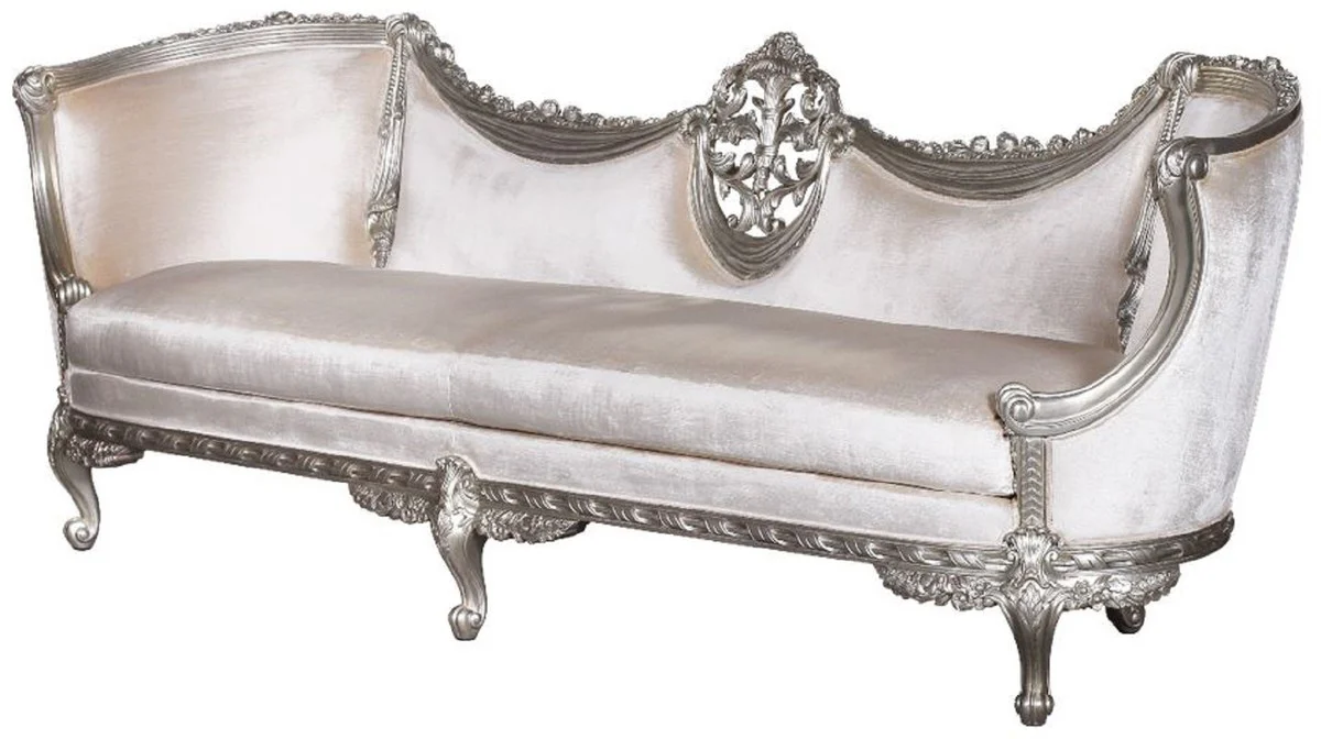 Luxury Baroque Sofa White / Silver - Elegant Handmade Living Room Sofa in Baroque Style - Baroque Living Room Furniture - Noble & Magnificent