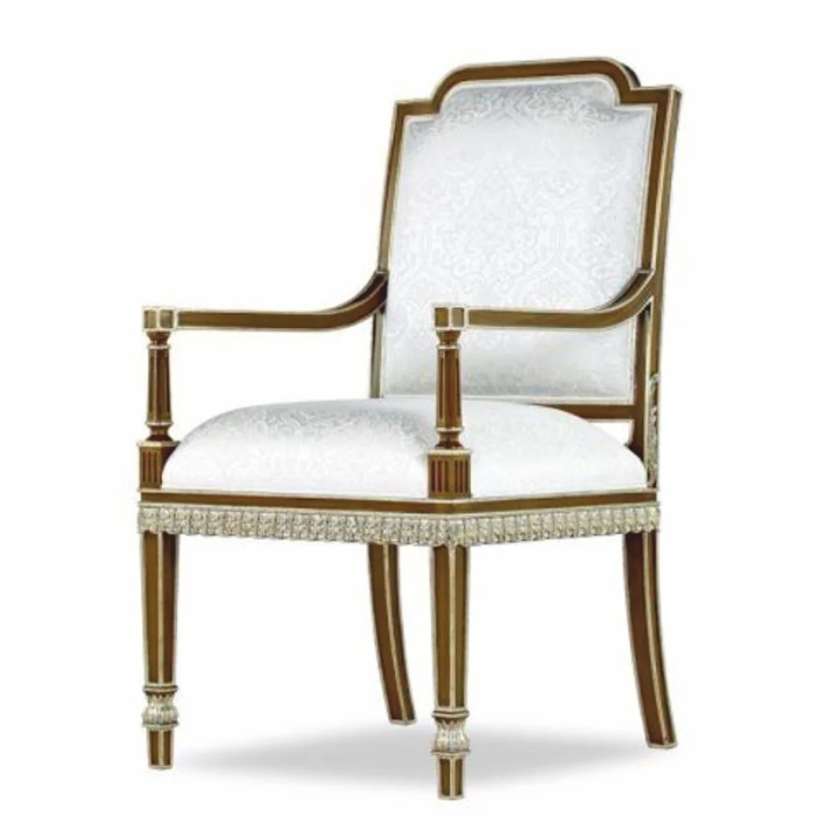 Luxury Baroque Mahogany Dining Chair with Armrests White / Brown / Gold H. 102 cm - Baroque Furniture