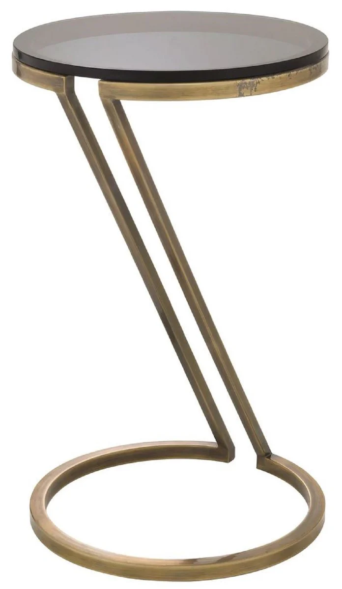 Luxury side table vintage brass / gray Ø 36 x H. 60 cm - stainless steel table with glass top - living room furniture - luxury furniture - luxury furnishings - luxury interior