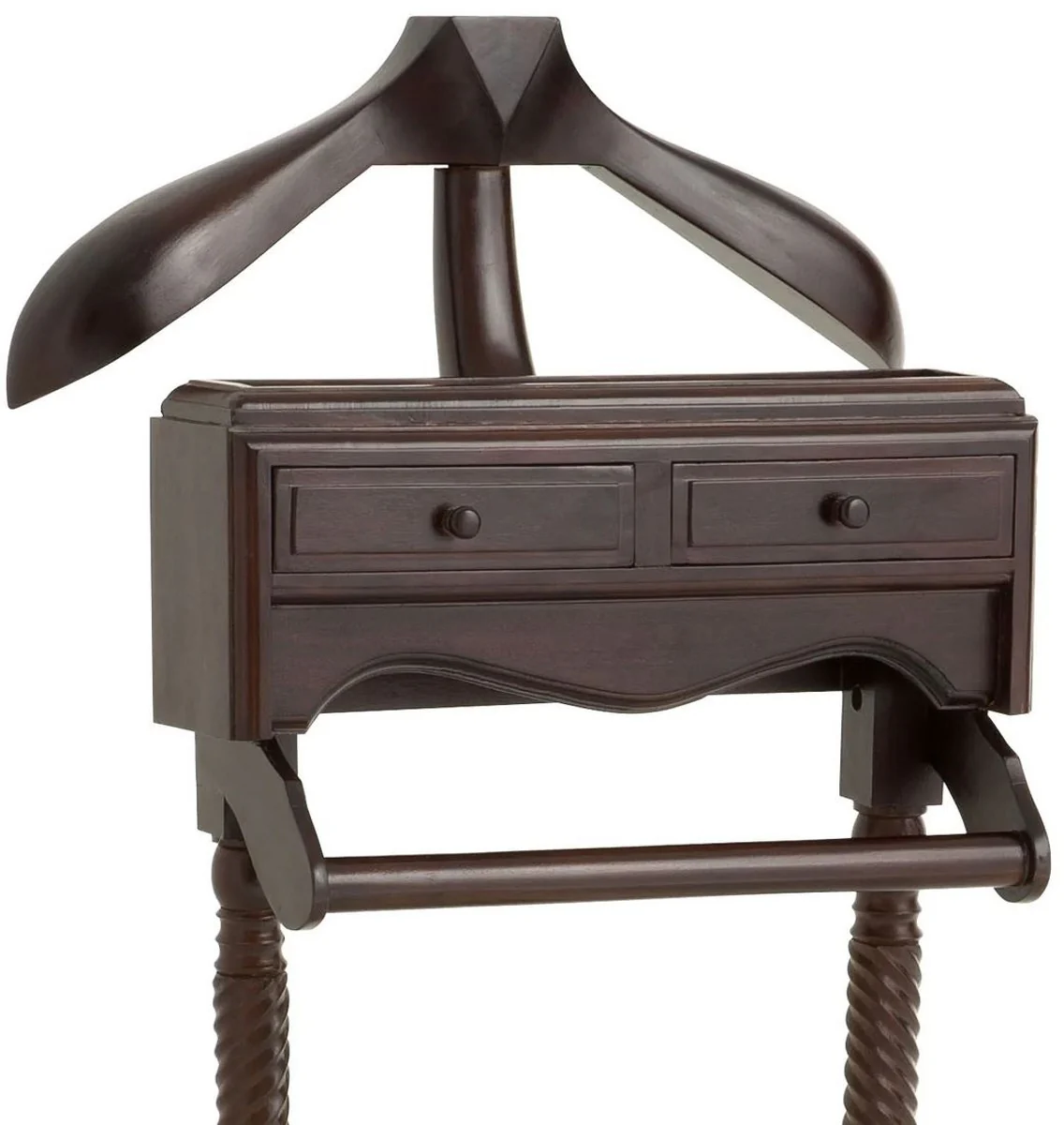 Luxury mahogany dressboy with 2 drawers dark brown 51 x 46.5 x H. 123 cm - clothes rack - coat rack - mute servant - bedroom accessories - hotel accessories