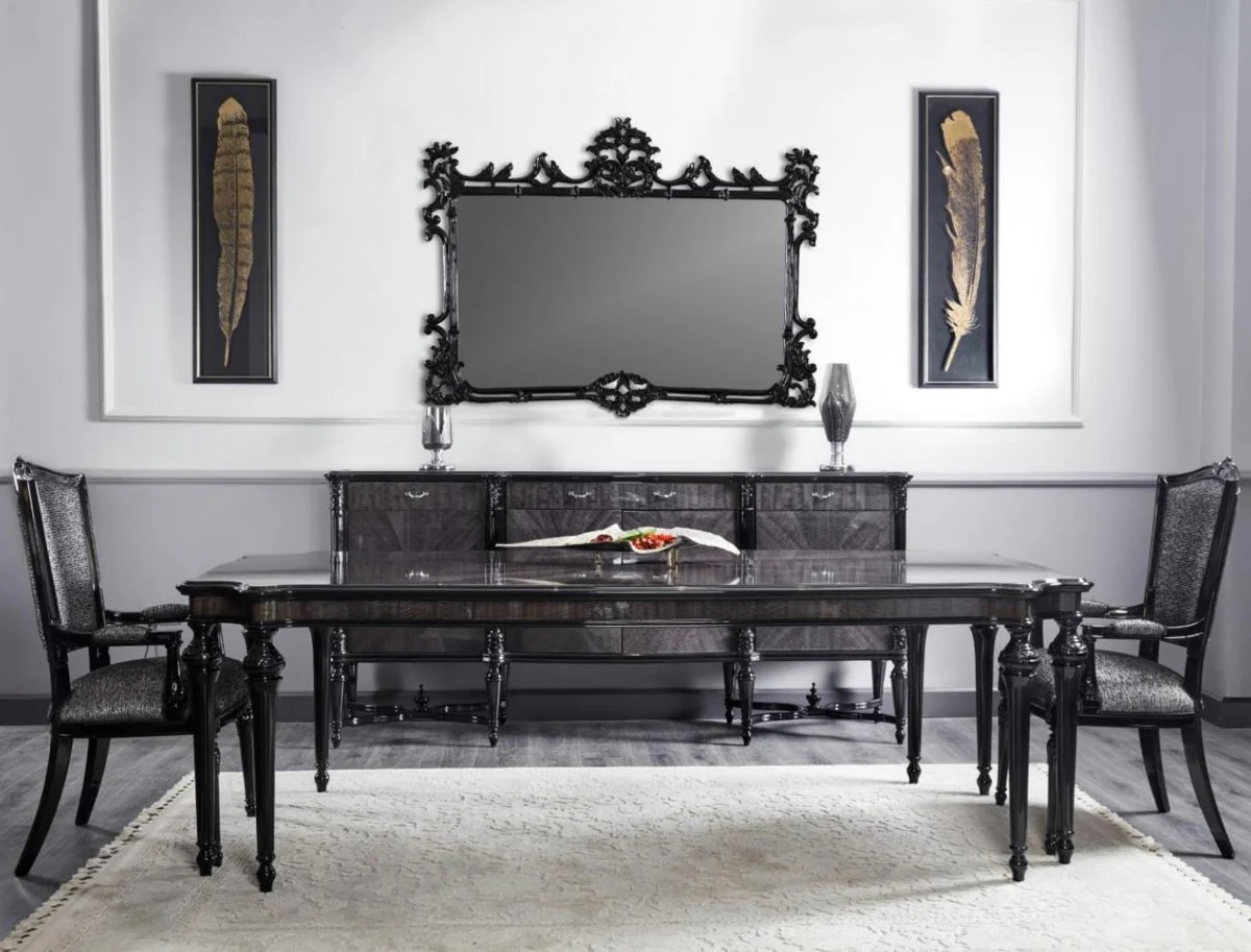 Luxury Baroque Dining Table Gray / Black - Handcrafted Solid Wood Dining Room Table - Luxury Dining Room Furniture in Baroque Style - Baroque Furniture - Baroque Furnishings