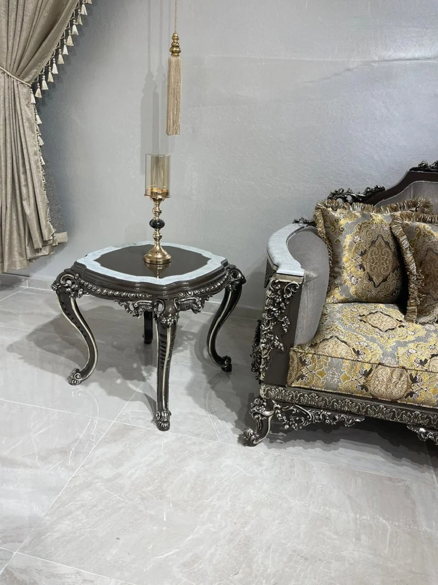 Luxury baroque side table black / white / silver - handmade solid wood table in baroque style - luxury living room furniture in baroque style - baroque furniture - noble & magnificent