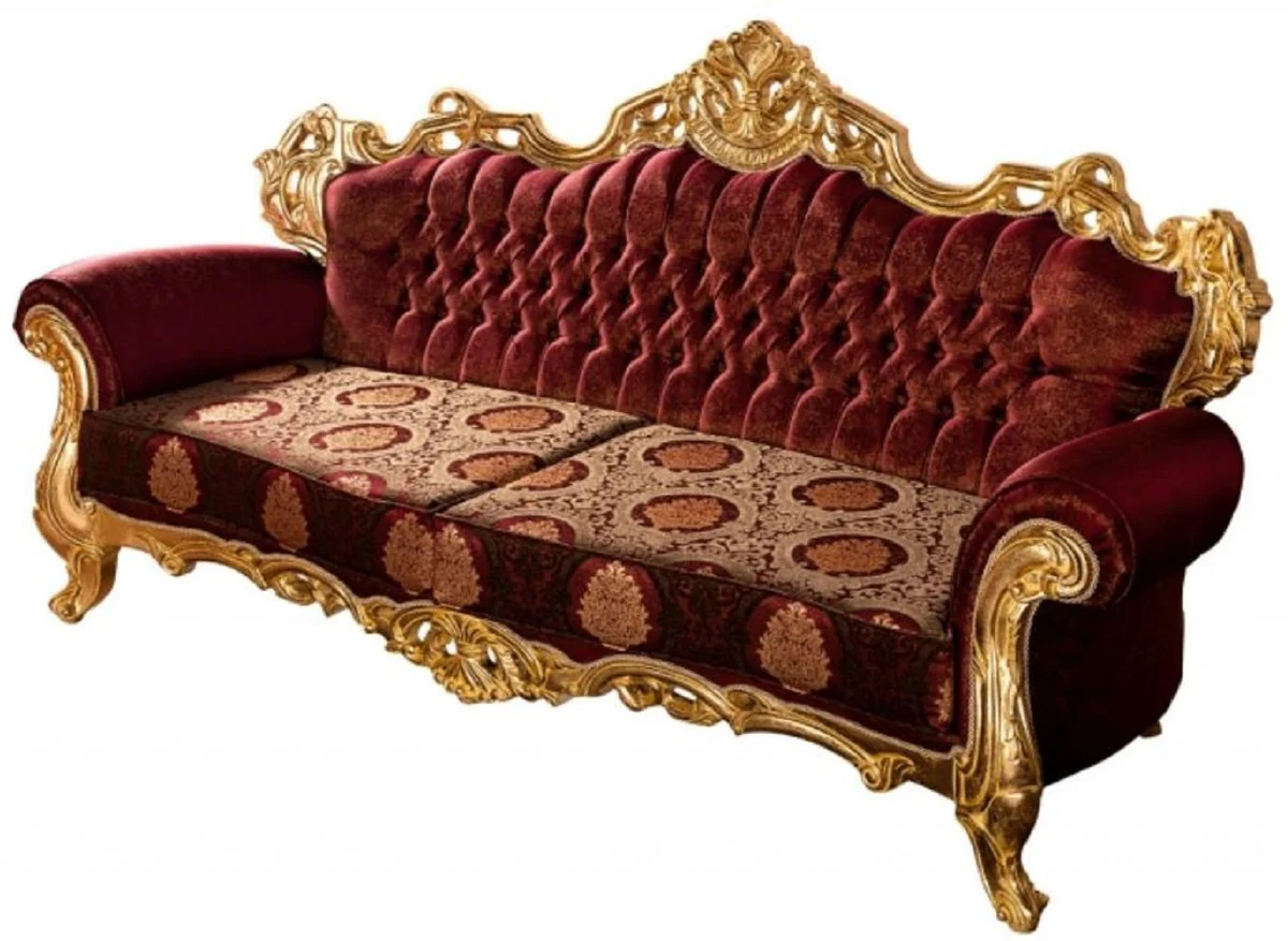 Luxury Baroque Sofa Bordeaux Red / Gold - Magnificent Living Room Sofa with Elegant Pattern - Baroque Living Room Furniture