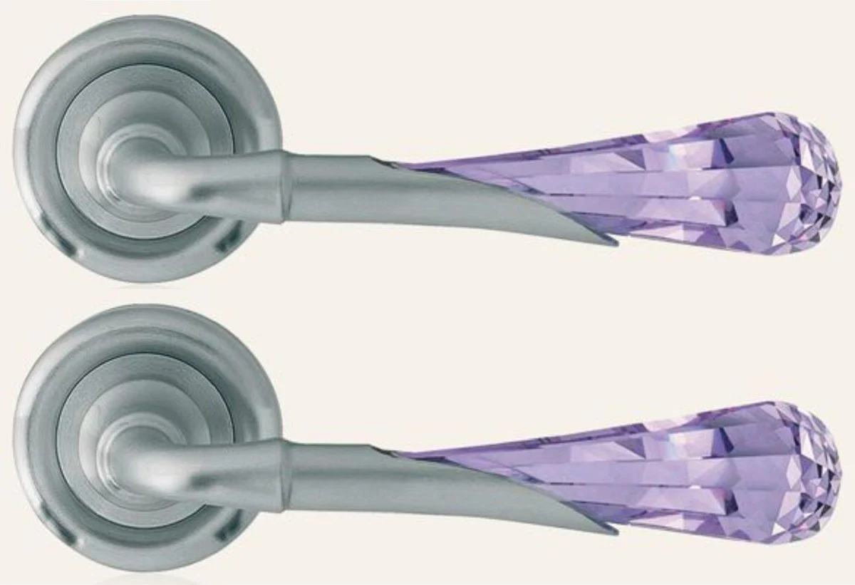 Luxury door handle set gray / purple 15 x H. 5 cm - noble brass door handles with Swarovski crystal glass - luxury quality