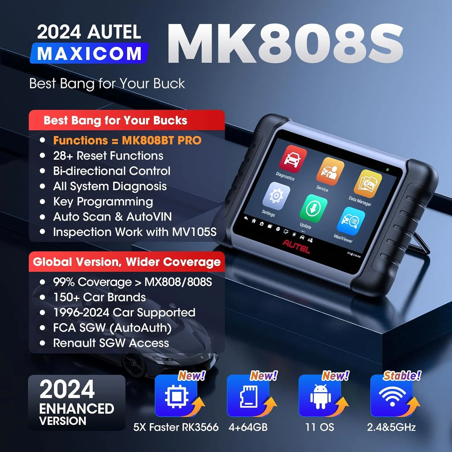 2024 Bidirectional Tool as MK808BT Pro MX808S M808Z, Function as MaxiCheck MX900, Active Test, All System Diagnose, Injector Coding.