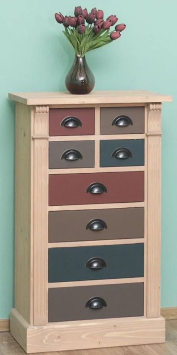 Country house style solid wood chest of drawers with 8 drawers natural color / multicolored 60 x 36 x H. 100 cm - country house style furniture