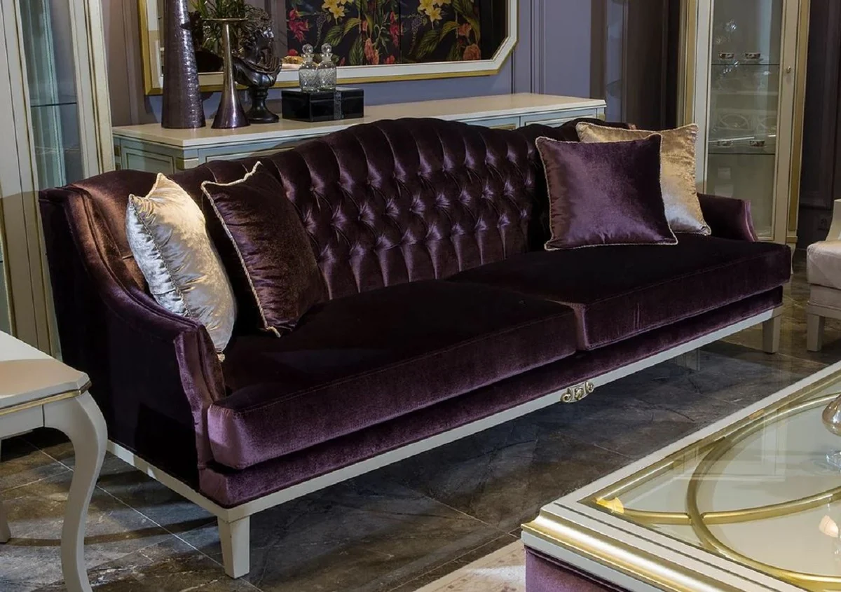 Luxury baroque living room set purple / pink / white / gold - 2 baroque sofas & 2 baroque armchairs & 1 baroque coffee table - living room furniture in baroque style - baroque furniture - baroque furnishings