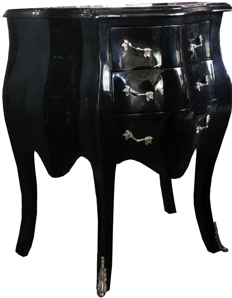 Baroque chest of drawers black / silver H 74 cm, W 64 cm, D 40 cm - bedside table chest of drawers