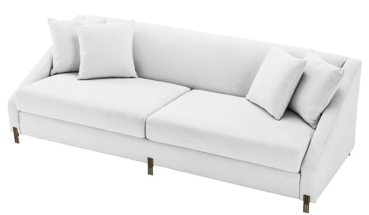 Luxury sofa white / brass 223 x 94 x H. 73 cm - Living room sofa with 4 cushions - Luxury furniture