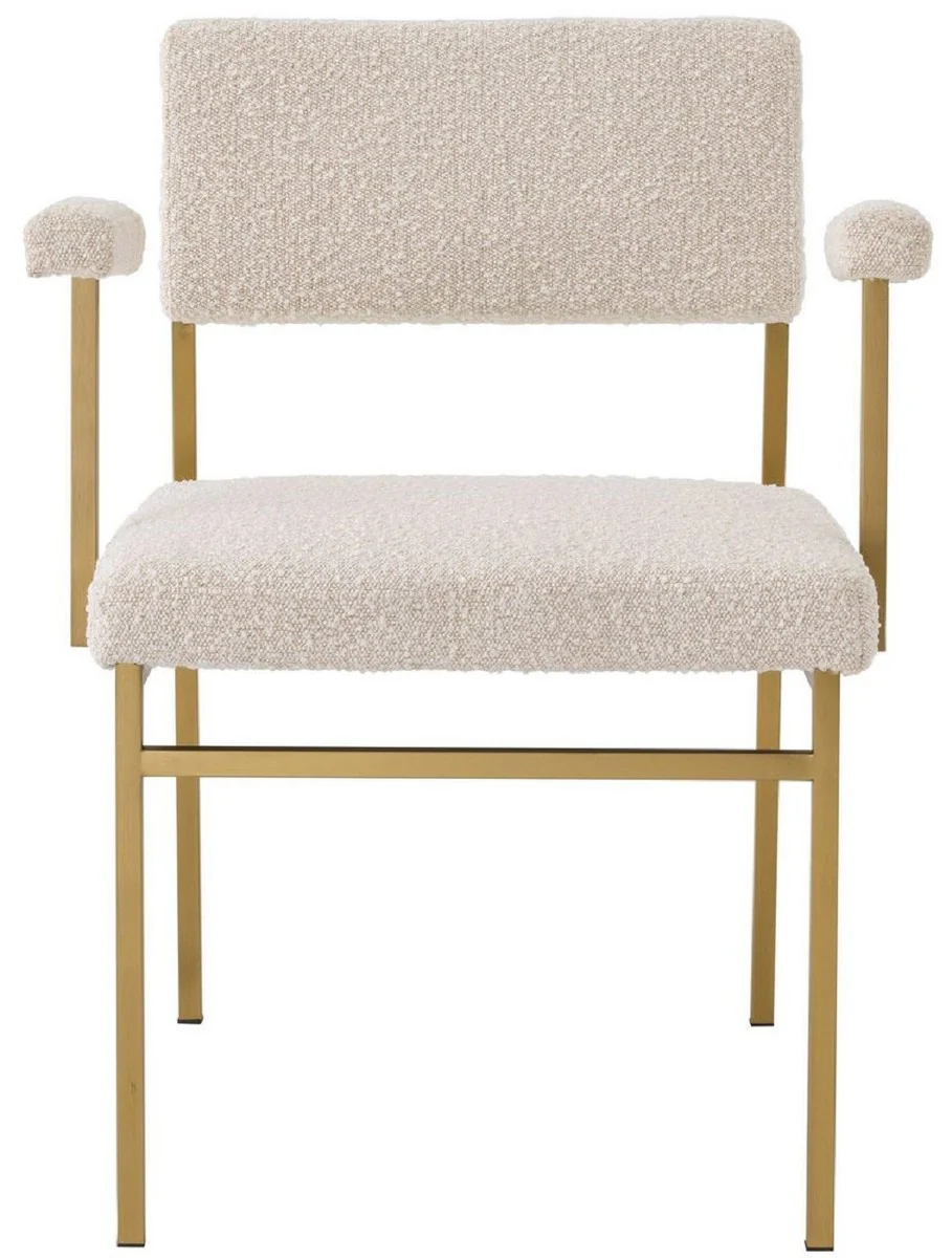 Luxury dining room chair cream / brass 64 x 67 x H. 84 cm - Elegant kitchen chair with armrests - Luxury dining room furniture