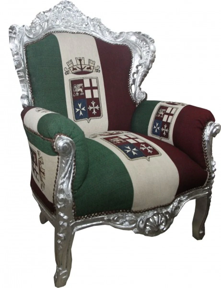 Baroque Armchair King Italy / Silver - Furniture Antique Style