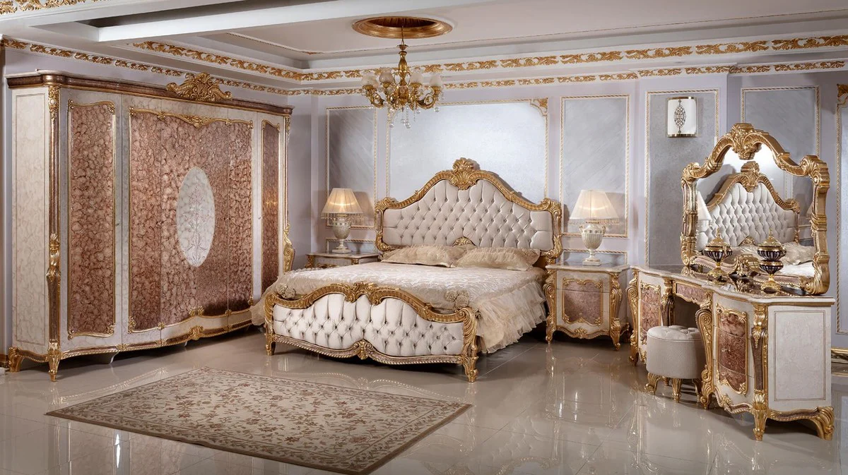 Luxury baroque bedroom wardrobe white / brown / gold - magnificent solid wood wardrobe in baroque style - baroque bedroom furniture - noble and magnificent