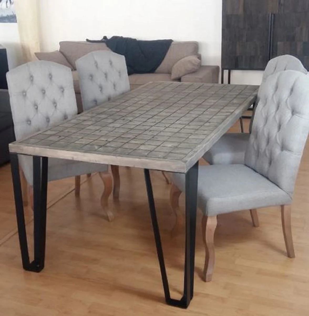 Luxury dining table gray / black 197 x 97 x H. 75 cm - Rectangular kitchen table with solid wood table top and metal legs - Dining room furniture - Kitchen furniture - Luxury furniture