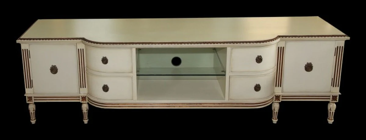 Baroque TV chest of drawers with 4 drawers and 2 doors antique cream/gold 190 cm - TV cabinet - sideboard - unique!