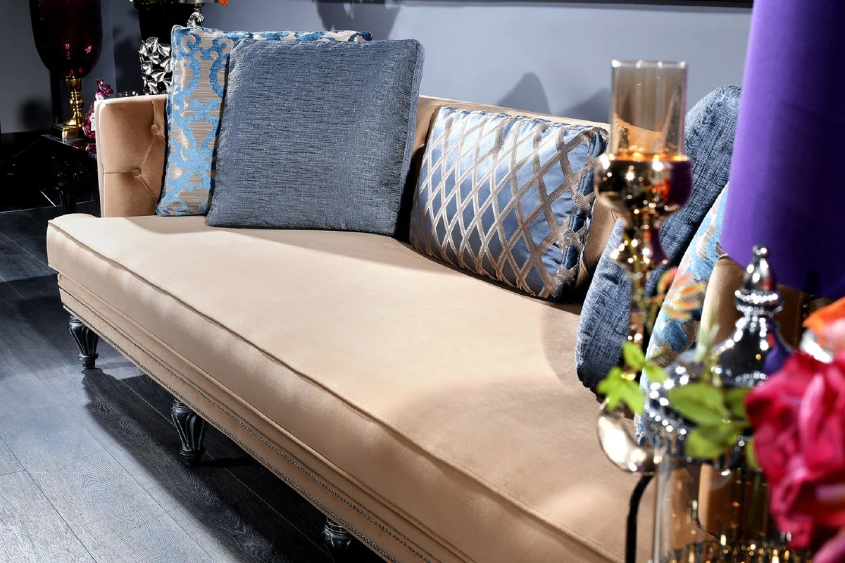 Luxury Baroque Chesterfield Sofa Beige / Silver 250 x 92 x H. 85 cm - Baroque Furniture