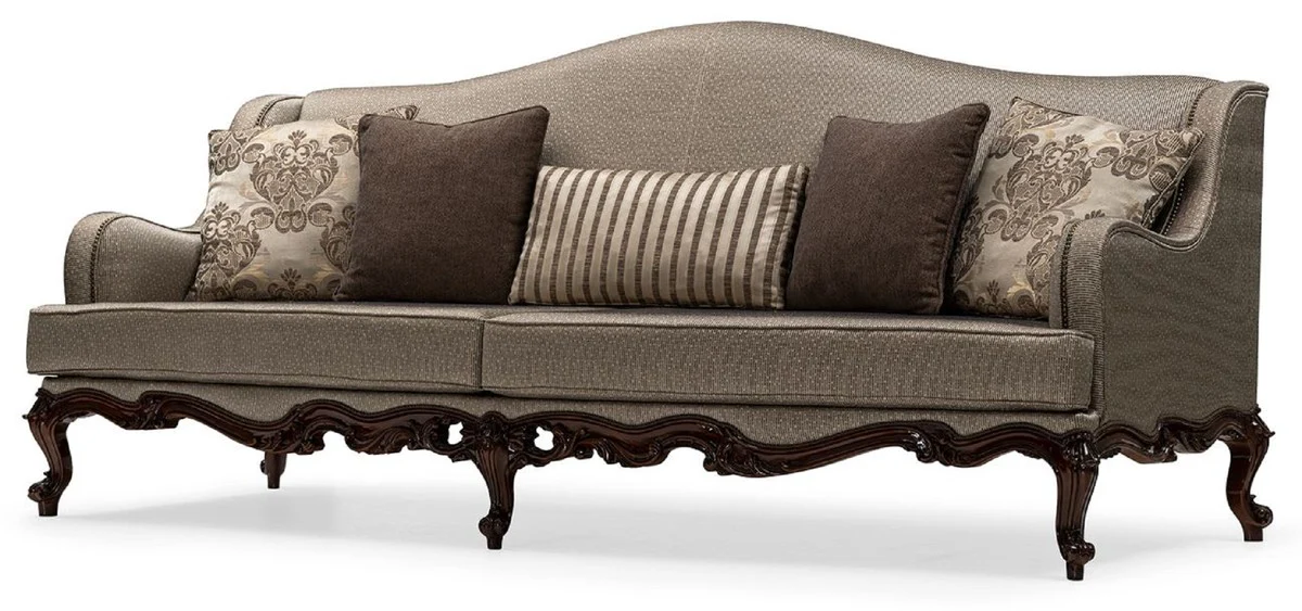 Luxury Baroque Living Room Sofa Silver / Brown - Handmade Baroque Style Sofa with Decorative Pillows - Luxury Living Room Furniture in Baroque Style - Baroque Furniture - Noble & Magnificent