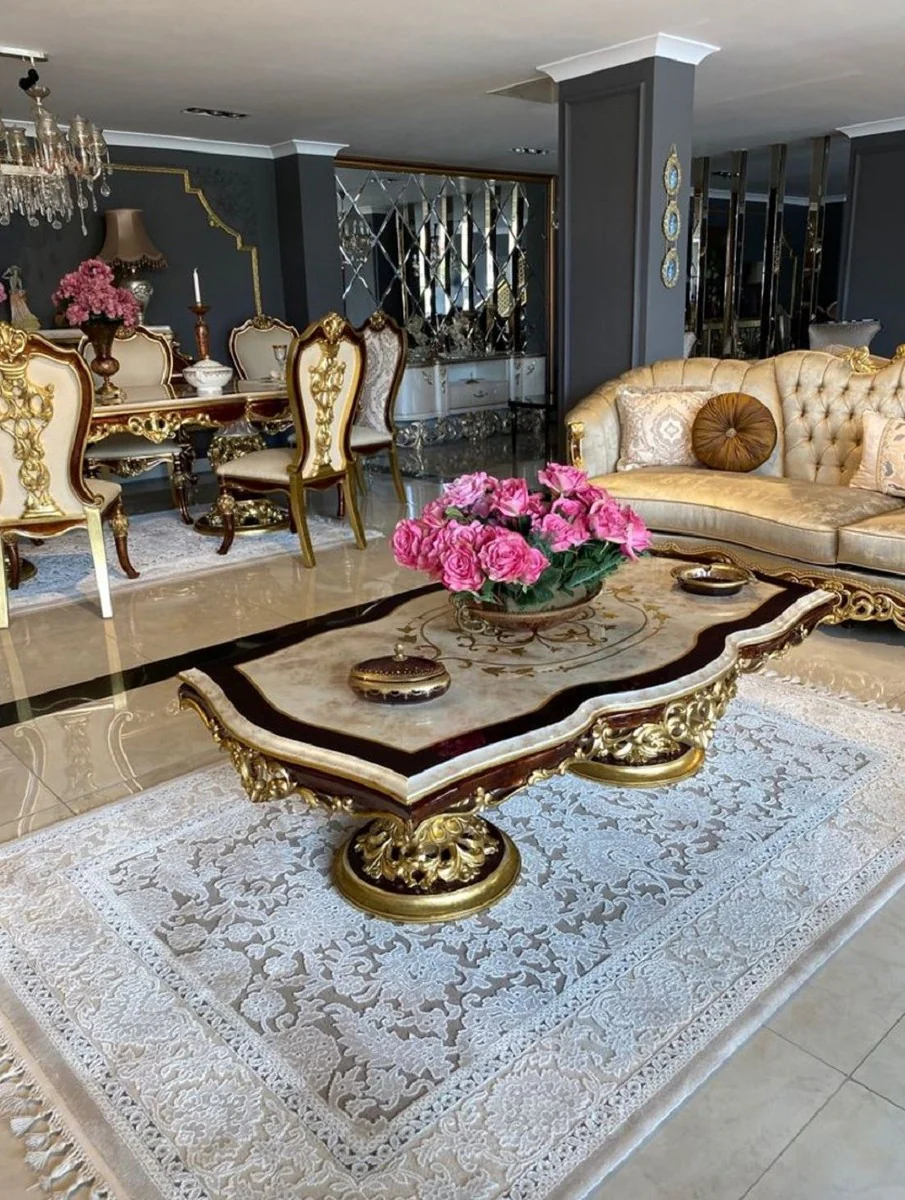 Luxury Baroque Sofa Silver / Brown / Gold - Magnificent Baroque Style Living Room Sofa - Baroque Living Room Furniture