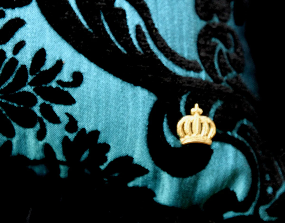 Luxury cushion Pompöös by Harald Glööckler Elegance Collection Baroque pattern black / turquoise 35 x 55 cm - luxury cushion