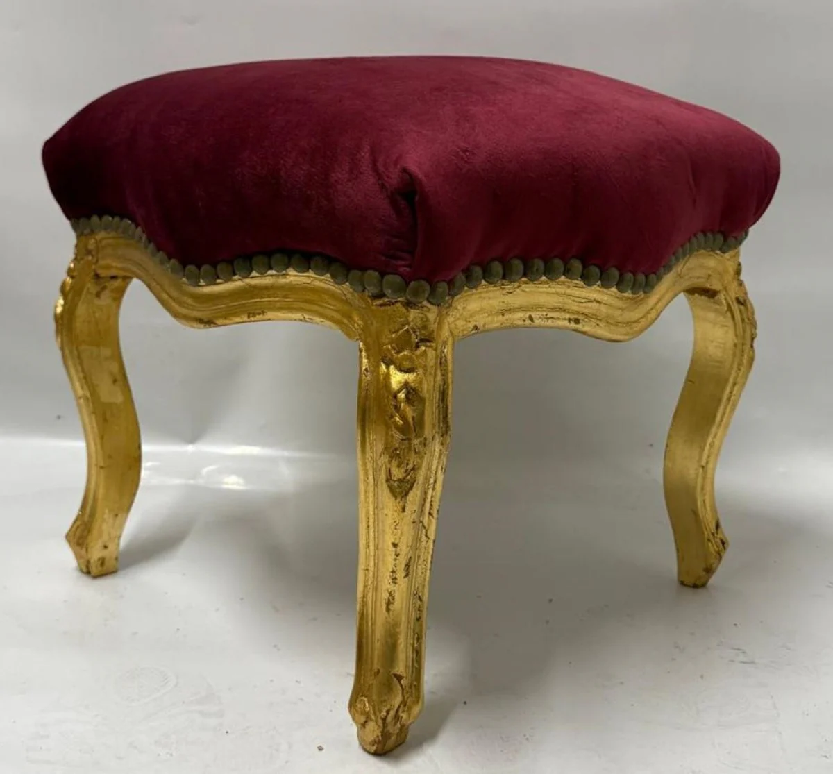 Baroque Footstool Bordeaux Root / Antique Gold H. 37 cm - Baroque style Stool