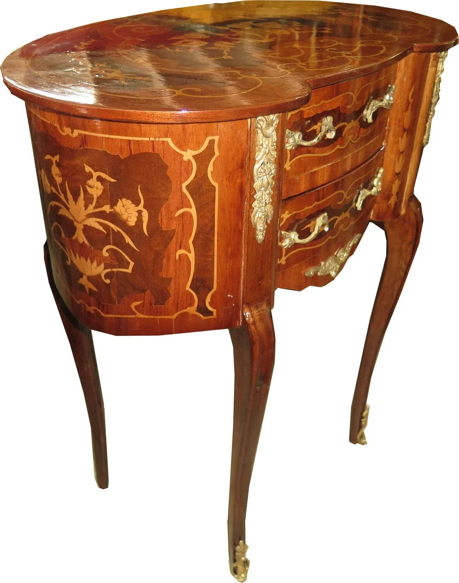 Baroque chest of drawers mahogany intrasia oval with 2 drawers - bedside cabinet antique style